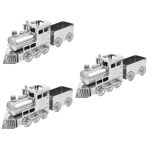 VICASKY 3 Sätze Modelleisenbahn Auto Simulation Dampfspielzeug Modellbausatz Für Mechanischen Zug Desktop-Zug Vintage-zugmodell Modell Der Lokomotive Mini-züge Rostfreier Stahl Silver von VICASKY