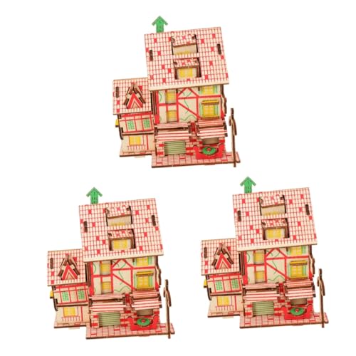 VICASKY 3 Sätze Puzzle Mini- -bausatz Denksportaufgaben Miniatur-hausbausatz DIY-modellbauspielzeug Spielzeug Zum Bauen Von Stielen Rätsel Puppenhaus-Modell Spielzeuge Hölzern von VICASKY