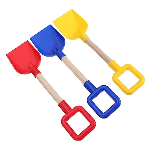 VICASKY 3 Teiliges Strandspielzeug Set Holzgriff Sandspielzeug Schaufel Für Garten Und Strand Rote Gelbe Und Blaue Schaufel Ideal Für Ab 3 Jahren von VICASKY