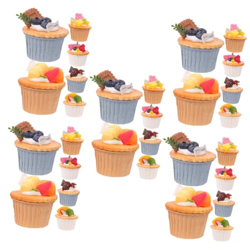 VICASKY 30 STK Cupcake-Modell Requisiten Für Den Dessertladen Schöne Kuchen-Food-Modelle Cupcake-Becher Gefälschte Süßigkeiten Mini-kuchenspielzeug Kuchendekoration Cupcake-Topper Harz von VICASKY