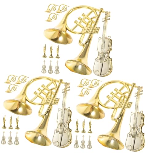 VICASKY 36 STK Musikinstrumentenmodell Miniaturgeigen Baum Mini-Hupe aufblasbar Weihnachts Party weihnachtsbäume geschmückt Weihnachtsdekorationen für zu Hause Mini-Trompete Plastik Golden von VICASKY