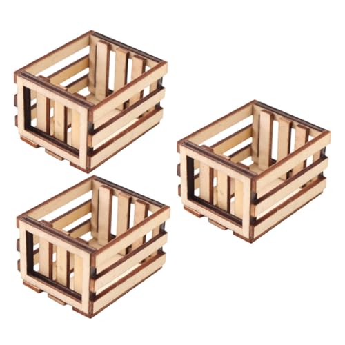 VICASKY 3St Miniaturen mit Holzrahmen Miniatur-Obstkiste Aufbewahrungskörbe für Regale Mini- kühlkorb einkaufskorb Storage Baskets Mini-Möbel Miniaturschmuck hölzern von VICASKY