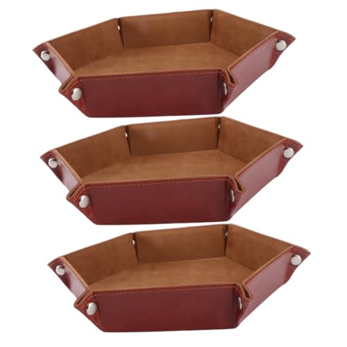 VICASKY 3St zusammenklappbares Würfelfach Storage Boxes aufbwahrungs-Box aufbewarboxen für vorratsboxen verstauungsboxen sechseckige Würfelschale Lederwürfelschale Brown von VICASKY