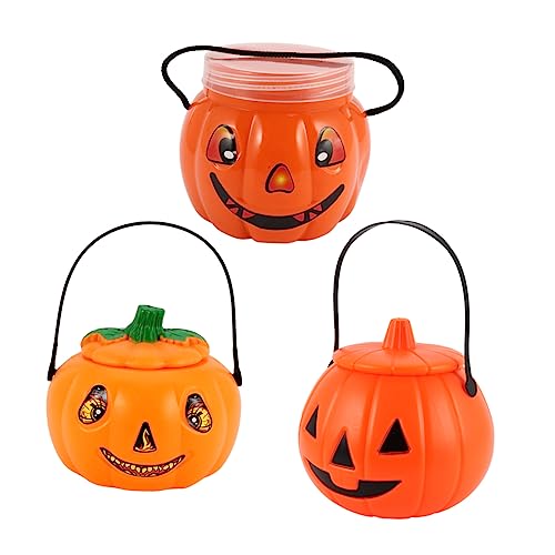 VICASKY 3st Halloween-dekorationsrequisiten Halloween-süßigkeiten-eimer Kinder Dekor Süßigkeitenglas Ornament Für Kinder Leuchtender Kürbiseimer Eimer Und Eimer Mini-laterne Plastik Orange von VICASKY