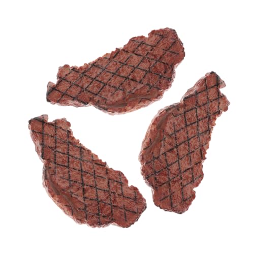 VICASKY 3st Simuliertes Steakmodell Fleischdekoration Küchenfleischmodell Fake-Food-dekor Für Die Küche Künstliches Steak-Modell Gefälschte Steakverzierungen Plastik Light Brown von VICASKY