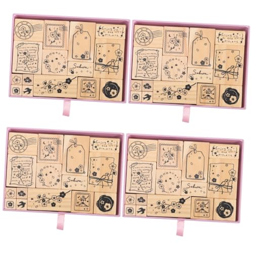 VICASKY 4 Kisten Handstempel Holzhandwerk Für Kinder Briefmarken Für Kinder Stempelmarker Für Kinder Scrapbook-Stempel Stempel Mit Blumenelementen Hölzern Lotusbaum Kleinkind Haushalt von VICASKY