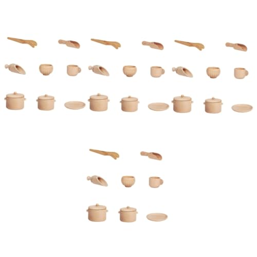 VICASKY 4 Sätze Holz Geschirr Set Krippenspielzeug für Kinder Obst Gemüse Tee Spielset Spielzeug Kitchen Set for küchenspielzeug für Kinder Besteck Spielzeuge Kinderspielzeug hölzern von VICASKY