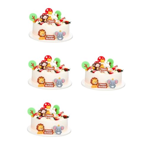 VICASKY 4 Sets Kuchendekoration Weicher Kleber Geburtstagsparty Dekorationen Dschungel Babyparty Dekorationen Tier Geburtstags Kuchenaufsatz Kleine Tiere Kuchenaufsatz von VICASKY