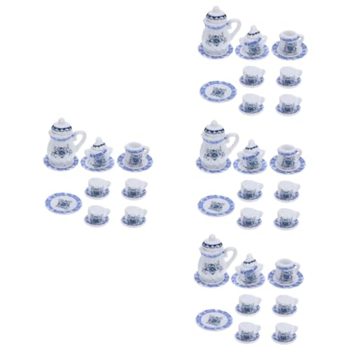 VICASKY 4 Sets Mini Keramik Teeservice Mini Teller Spielzeug Küchenzubehör Miniatur Teetasse Mini Teetassen Miniatur Teekessel Puppenhaus Küchenzubehör Mini von VICASKY