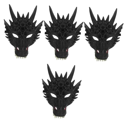 VICASKY 4 Stück Drachenmaske Drachenkostümzubehör Tierhalbmaske Totenkopfmaske Drache Halbdrachengesicht Halloween Maskerademaske Halloween 3D Maske Katzenmaske von VICASKY