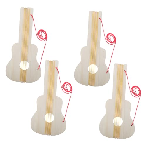 VICASKY 4 Stück Gitarrenhandwerk Mini-Gitarre Gitarre Bastelbedarf Gitarre Tragbare Gitarre Innovatives Handgefertigte Akustikgitarre Musikinstrumentenparty Hölzern Beige von VICASKY