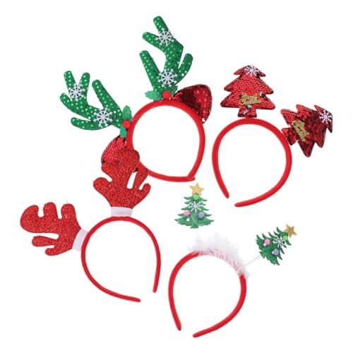 VICASKY 4 Stück Haarband Stirnband mit Rentierohren Weihnachts-Glitzer-Stirnband Weihnachtsbaum weihnachtsdeko weihnachtsmotiv Gefälligkeiten für Weihnachtsfeiern Urlaubs-Stirnband Plastik von VICASKY