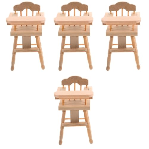 VICASKY 4 Stück Hochstuhl Simulierte Stühle Miniatur Stuhl DIY Mini Stuhl Holz Puppenmöbel Stuhl Ornament Miniatur Hochstuhl Kinder Zubehör Bezaubernder Miniatur Hochstuhl von VICASKY