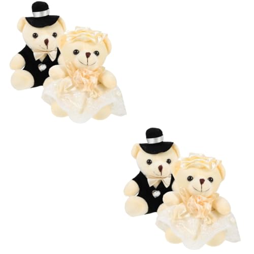 VICASKY 4 Stück Hochzeitsbärenpuppe Plüschbärenpuppe Simulationsbärendekor Mini-Paar Bären Panda-plüsch Ausgestopfte Bären Plüsch Hochzeit Trägt Ornament Hochzeitsfiguren Weiß Pp Baumwolle von VICASKY