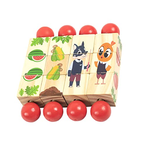 VICASKY 4 Stück Kinderbausteine Kinderspielzeug Kinderpuzzles Montessori Puzzle Kinderwerkzeuge Drehtier Rotierendes Puzzle Denksportaufgabe Puzzlespiel Holz Rot von VICASKY