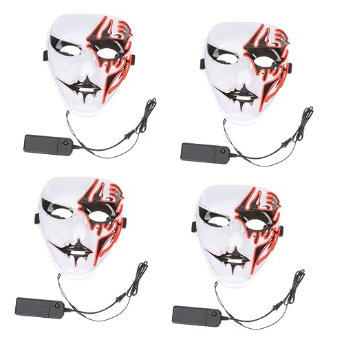 VICASKY 4 Stück Leucht Fläche Halloween-partymaske Full-cover-maske Halloween-masken Party-auftritt Schädelmaske Cosplay-maske Abschlussball Maske Glow-maske Rot Plastik von VICASKY