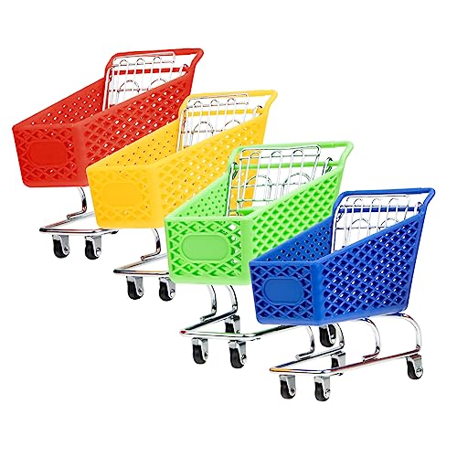 VICASKY 4 Stück Mini-Einkaufswagen- tragbar speichern Einkaufswagen für Lebensmittel für kühlkorb einkaufskorb Storage Baskets Desktop-Ornament Kleiner Einkaufswagen Metall von VICASKY