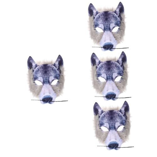 VICASKY 4 Stück Wolfsmaske Fuchsmaske Katzen Halbmaske Tanztiermaske Anzieh-tiermaske Verkleidungsmaske Wolf Kostüm Tier-cosplay-requisiten Pelzig Wolf-cosplay-maske Plüschmaske Vliesstoff von VICASKY