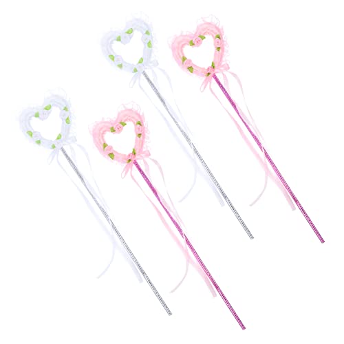 VICASKY 4 Stück Zauberstab Feenstab Valentinstag Feenstäbe Cosplay-Fee Zauberstab Kinderspielzeug Fairy Wand Toys + Zauberstäbe für Mädchen herzförmige Feenstäbe Schleife von VICASKY