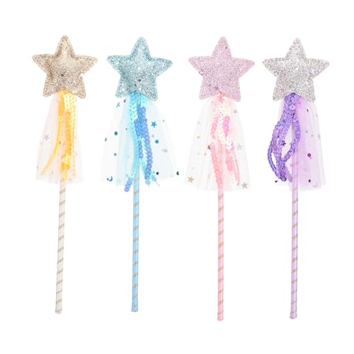 VICASKY 4 Stück Zauberstab Zauberstäbe für Mädchen Feenhaftes feenflügel Frauen Puppe Fairy Wand für Sternendesign Feenstab dekorative Sternstab-Requisite PVC von VICASKY