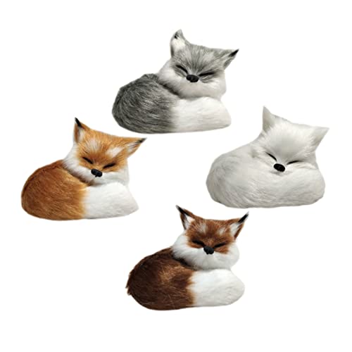 VICASKY 4 Stück simulierter Fuchs Kunstpelz Fuchs realistischer Fuchsplüsch Simulation Füchse Dekor bürodeko büro Dekoration Plüschtierverzierung Schlafzimmer-Schreibtisch-Ornament von VICASKY