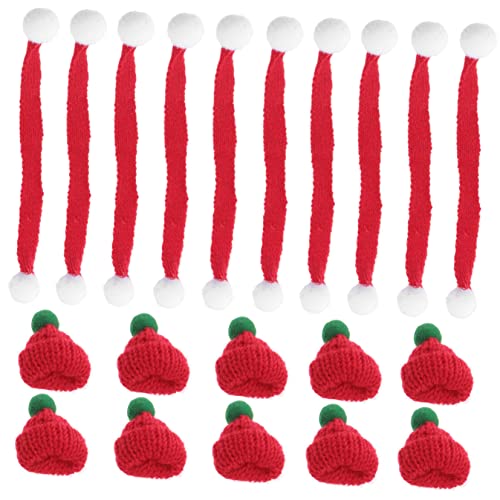 VICASKY 40 STK Weihnachts hüte Halstuch Weihnachten Babydoll Weihnachten weihnacjtsdeko weihnachstsgeschenk Mini-Puppen Mini-Hut Minimütze und Schal Mini DIY Weihnachtsmütze Strickgarn rot von VICASKY