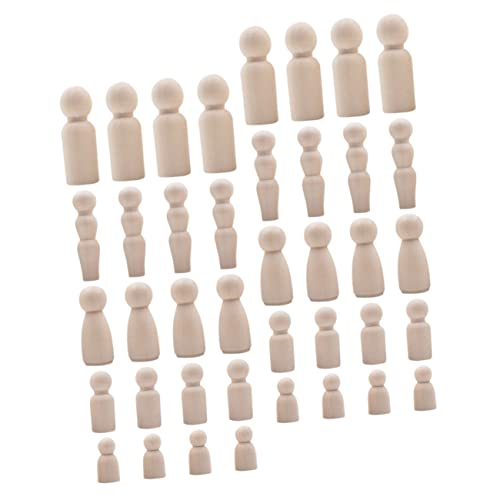 VICASKY 40st Schneemann-holzperlen-hängende Schnur Steckpuppen Unvollendet Graffiti-peg-Puppe Dekorative Pflockmenschen Basteln Sie Peg-Menschen Peg Doll Leute Unfertige Puppenkörper Beige von VICASKY