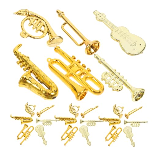 VICASKY 48 Stück Puppenhaus Musikinstrument Saxophon Weihnachten Violine Miniatur Altsaxophon Replik Miniatur Violine Gitarre Modell Trompete Mini Klarinette Kunststoff Golden von VICASKY