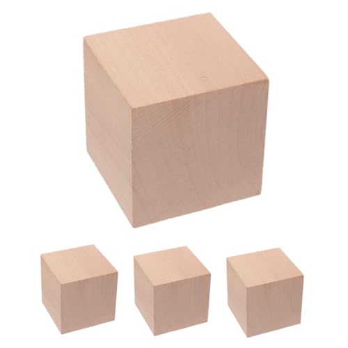 VICASKY 4Pcs Bausteine ​​Lehrmittel für quadratischer Bastelwürfel aus Holz quadratische Holzblöcke Vorschulblöcke Leere Holzwürfel aus Holzklötzen hölzern Khaki von VICASKY