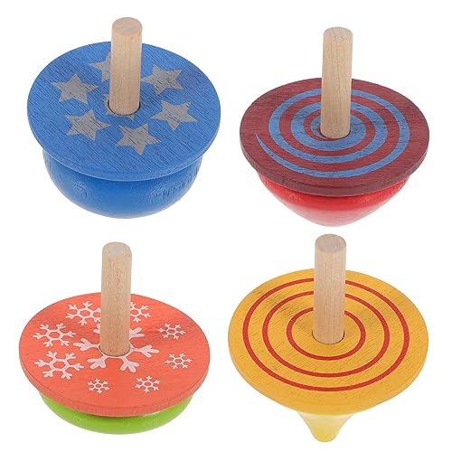 VICASKY 4er Set Kreisel Bunte Holzspielzeuge Für Jungen Und ädchen Lernspielzeug Zur Der Motorik Und Kreativität von VICASKY