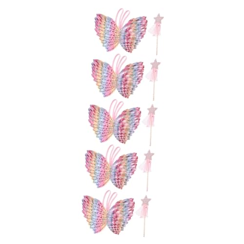 VICASKY 5 Sätze Engelsflügel Prinzessin Fee Kostüm Kinderanzüge Sternenstab Zubehör Feenstab Kinder-Outfits feeflügeln Fairy Wand Fantasien Feenhafter Zauberstab tragbarer Zauberstab Stoff von VICASKY