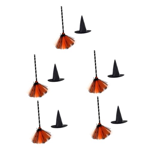 VICASKY 5 Sätze Zauberhut Besen Halloween Hexenkostüm Cosplay-Zubehör Mädchen-Outfit Zauberer Besen Witch Costume Witch Accessoires bühnenaufführung Hut Besen Zaubererkappen Gittergewebe von VICASKY