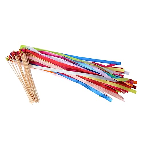 VICASKY 50 Stück Streamer-zauberstäbe Chromatisches Seidenband Streamer Aus Seidenband Bandhochzeit Streamer-Sticks Reifen Partyband-luftschlangen Party-Band-Sticks Band-Streamer Bambus von VICASKY