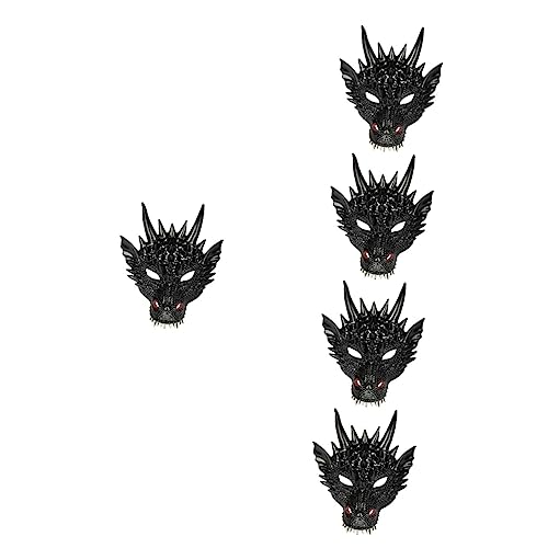 VICASKY 5St Drachenmaske Karnevalsmasken Eidechsenmaske Gruselige Horrormasken halloween masken halloweenmaske Drachenkopfmaske für Erwachsene Karnevals-Drachen-Gesichtsmaske Pu Black von VICASKY