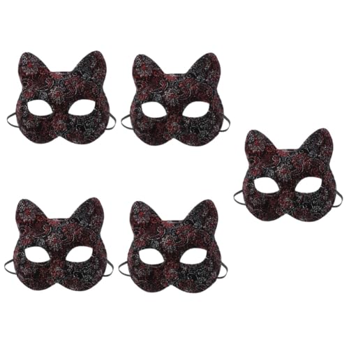 VICASKY 5St Katzenmaske Halbgesichts-Fuchsmaske Tiergesichtsmaske Kabuki-Kostümmaske tiermasken halloween maske Schutzmaske Halloweenkostüm Masken für Maskerade Katzenfrauenmaske PVC rot von VICASKY