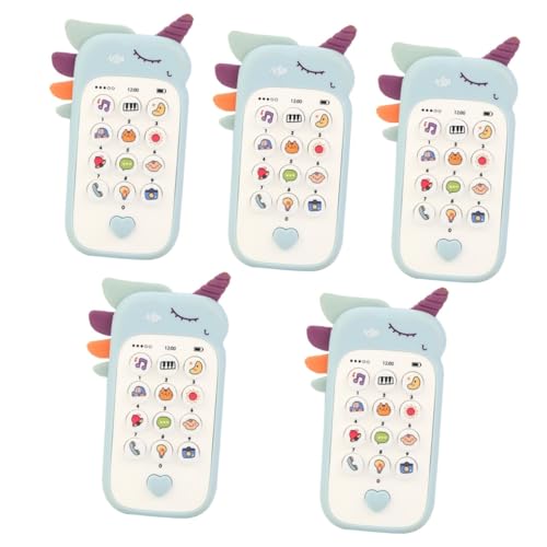 VICASKY 5st Handy Für Kinder Telefon Für Zahnendes Telefonspielzeug Gehirnspielzeug Babyphone Beißring Musikspielzeug Handy Musikspielzeug Für Babys Plastik Sky-Blue von VICASKY