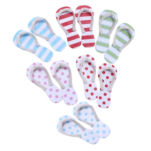 VICASKY 6 Paare Mini-Slipper-Ornamente Bunte Flip-Flop-Ausschnitte Winzige Slipper-Modelle Puppe Hausschuhe tortendeko Einschulung Requisiten für Miniaturszenen Mini-Slipper-Modell Holz von VICASKY