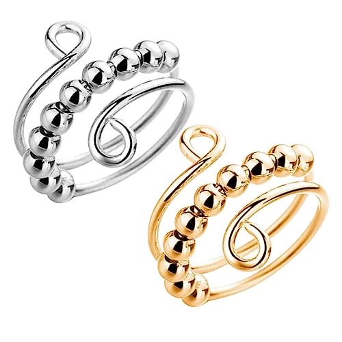 VICASKY 6 STK Stressabbauring Schicker Stressring Tragbarer Ring Verstellbarer Offener Ring Zappelring Mit Perlen Exquisiter Angstring Zarter Spannungsring Kleiner Zappelring Metall von VICASKY