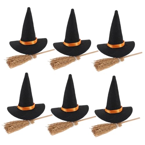 VICASKY 6 Satz Teiliges Halloween Dekor Set Mini Filz Hexenhüte und Kleine Holzbesen Weiche Materialien DIY Bastelset für Festliche Flaschen und Tischdekoration Mini Hexenhut mit Besen für VICASKY 6 Satz Teiliges Halloween Dekor Set Mini Filz Hexenhüte und Kleine Holzbesen Weiche Materialien DIY Bastelset für Festliche Flaschen und Tischdekoration Mini Hexenhut mit Besen für von VICASKY