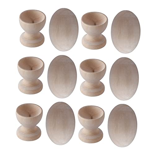 VICASKY 6 Sets Eierablage Ornamente Kinderspielzeug Ornamente Für Simulationseier Osterfest Ei Osterei Dekorationsset Künstliche Eier DIY Kunsthandwerk Aus Holz Khaki von VICASKY