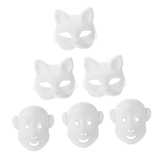 VICASKY 6 Stk DIY-Maske Maskerade Cosplay-Masken Maskerade-Cosplay Masken zum Ausmalen von Tieren bemalbare Tiermasken leere Masken white mask Partymaske Party-Papiermaske Party-Maske Weiß von VICASKY