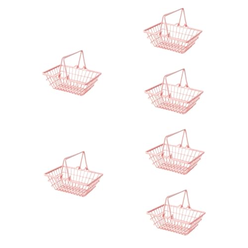 VICASKY 6St Einkaufskorb Mini Körbe Storage Baskets einkaufkorb Mini-Essen Miniatur-Supermarktwagen winzig Kinderwagen Kleiner Korb Mini-Körbe zur Aufbewahrung von Kleinigkeiten Eisen Rosa von VICASKY