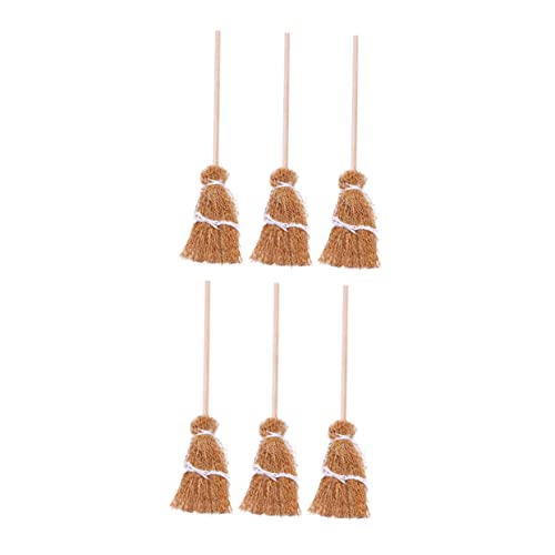 VICASKY 6St Puppenhausbesen Besen Mini-Zaubererbesen Mini-Hexenbesen Dekoration Schlafzimmer Living Room Decoration Miniatur-Szenendekor simulierte Besen Holz Light Brown von VICASKY