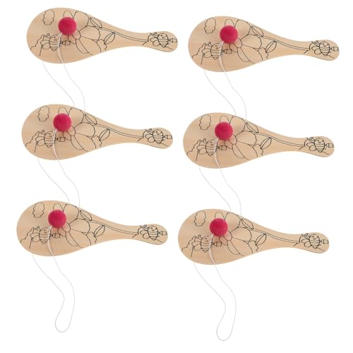 VICASKY 6st Schlägerspielzeug Zum Ausmalen Schlägergriffband Malspielzeug Ball- Und Paddelspielzeug Retro- Paddel-Ball-Spiel Paddel Paddel Mit Ball Paddelball Holz von VICASKY