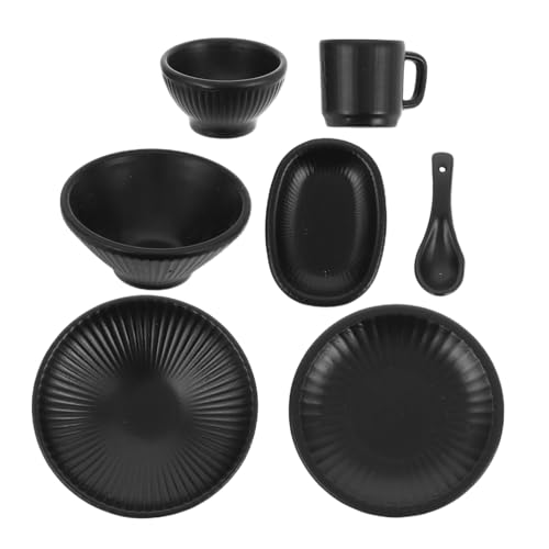 VICASKY 7 Stück Teiliges Miniatur-Dollhouse Geschirrset Japanisches Design mit Vertikalen Streifen Mini Schalen Teller und Tassen Realistische Mikro-landschaftsdekoration für Pretend Play VICASKY 7 Stück Teiliges Miniatur-Dollhouse Geschirrset Japanisches Design mit Vertikalen Streifen Mini Schalen Teller und Tassen Realistische Mikro-landschaftsdekoration für Pretend Play von VICASKY