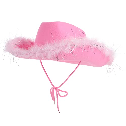 VICASKY Denim-Filzhut faschingsaccessoires fasching accessoires Schützender Hut accessoires fasching Karnevalshut Party Cosplay Kostüm Outfit Sonnenhut Westernhut Filzstoff Rosa von VICASKY