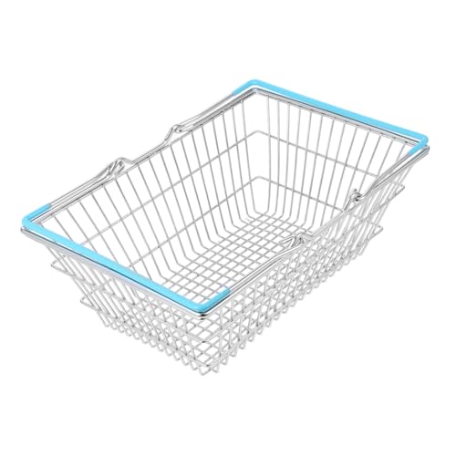 VICASKY Einkaufskorb Mini-hausdekorationskorb Mini-möbeldekoration Supermarkt-korbwagen Mini-puppenstubenkorb Kinder Spielen Hausspielzeugkorb Kleiner Korb Mit Henkel Eisen Sky-Blue von VICASKY