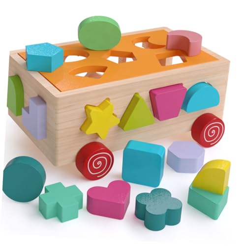 VICASKY Hölzernes 17 Loch Formanhänger Puzzle Für Kinder Fantasie Kognitives Passendes Spielzeug Passende Formbausteine Kleinkindspielzeug Bausteine Spielzeug Gehirnspielzeug von VICASKY