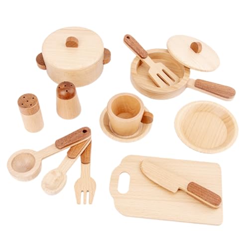 VICASKY Holz Kinderküchenspielzeug Set Mit Kochgeschirr Und Besteck Simulation Küchenzubehör Für Kreative Rollenspiele Ideal Für Matschküche Kindergrill Und Mehr Für Stundenlangen von VICASKY