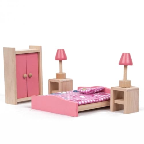 VICASKY Holzmöbel Puppenhaus Miniatur-Schlafzimmer Lernspielzeug | Kinder | Kindersicheres Spielset von VICASKY